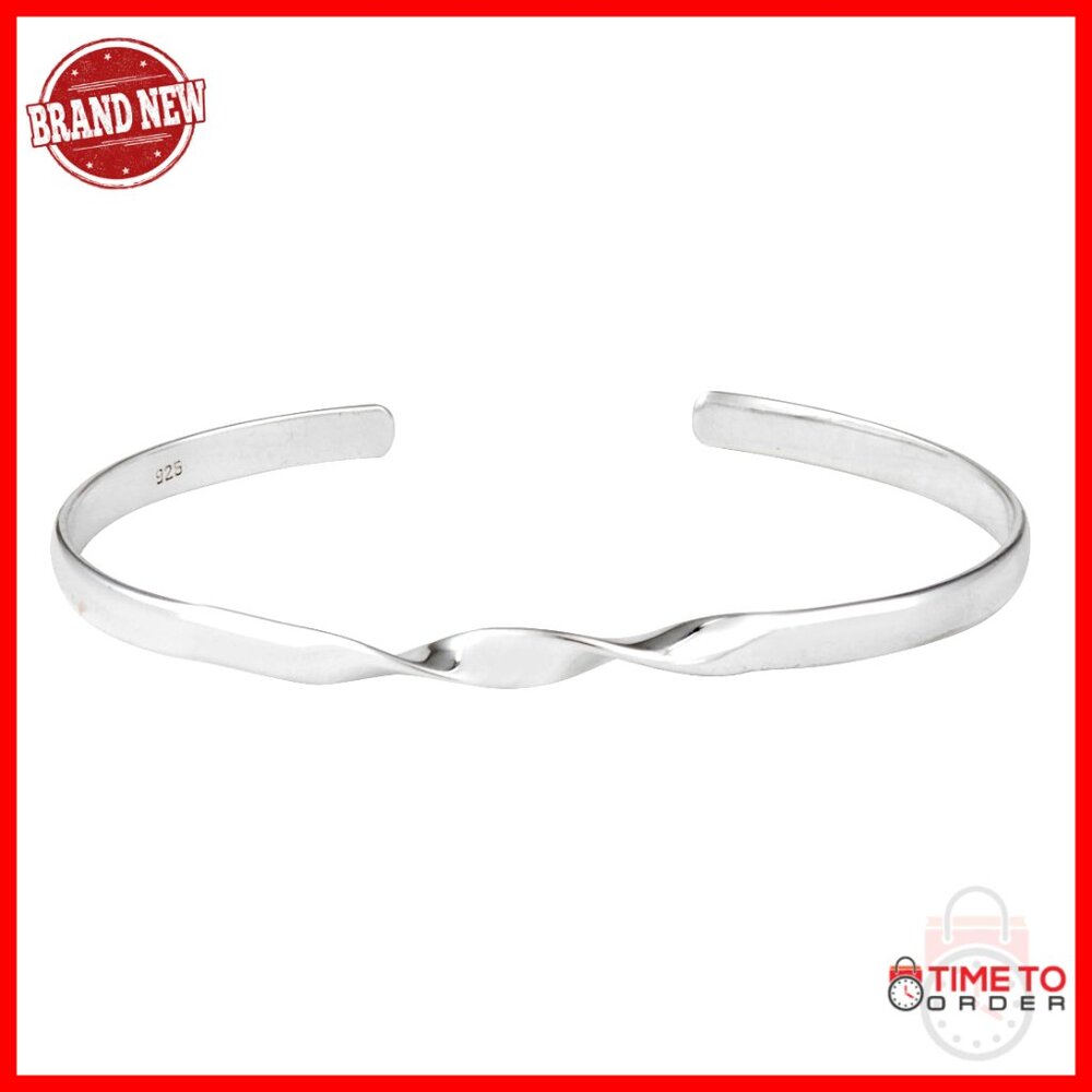 Sterling Silver Twisted Cuff Bangle Thin Flat Open Minimal Stacking Bracelet